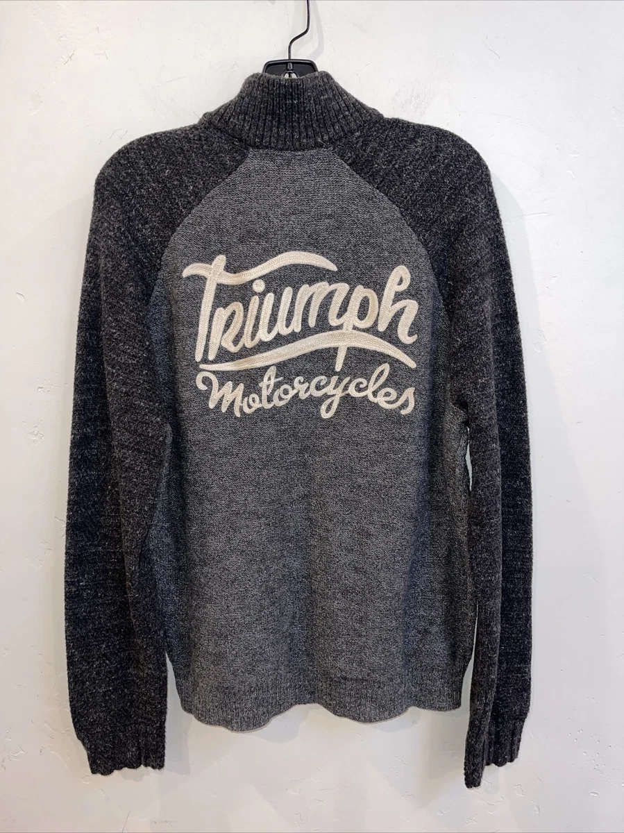 Triumph Motorcycles Lucky Brand Men's Medium 1/4 Zip Gray Knit Pullover  Sweater