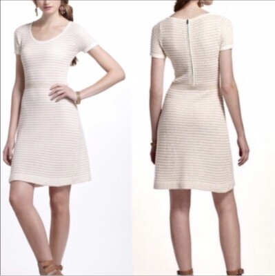 Anthropologie Sparrow Gilt Grid Ivory Metallic Gold Sweater Dress XS