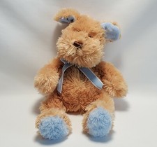 Prestige Baby Tan Puppy Dog Plush Blue Bow Shaggy Stuffed Animal 12 inch