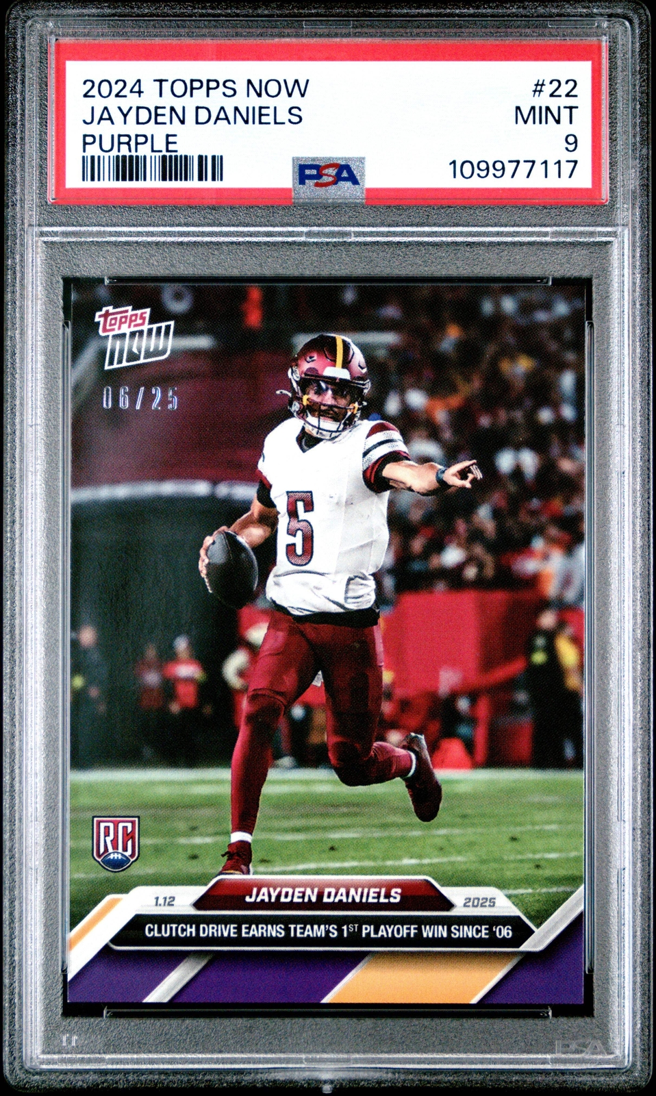 Graded 2024 Topps Now Jayden Daniels #22 Purple /25 Rookie Football Card PSA 9