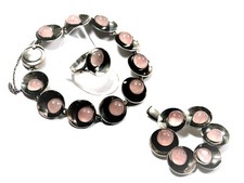 Niels Erik Ne From 925er Sterling Silber Danish Modern Parure Pink Quarz  (AP)