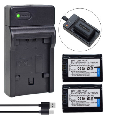 Battery 2-Pack +Charger For Sony NP-FV30 NP-FV40 NP-FV50 BC-TRP BC-TRV BC-VH1