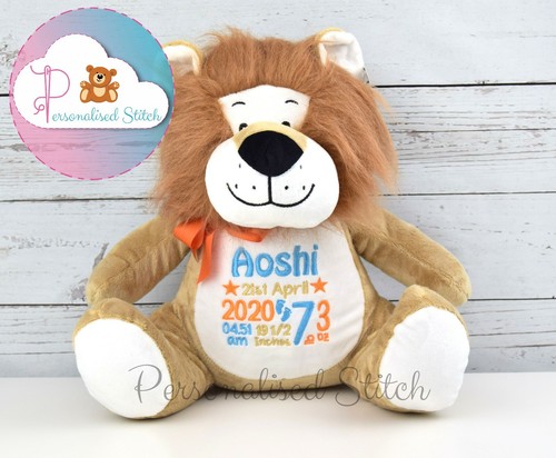 Personalised Teddy Bear Embroidered Lion Christening Gift Baby Birthday Gift - Picture 3 of 3