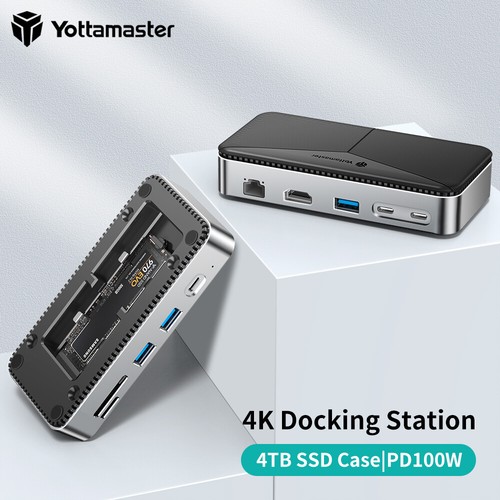 Yottamaster M.2 NVME/SATA Enclosure 10 IN 1 USB C HUB Docking Station 4K PD RJ45 - Picture 2 of 11