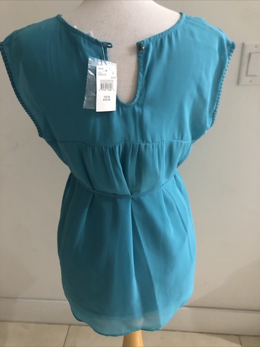 Motherhood Maternity BLOUSE SHORT SLEEVE TEAL LACE TOP Medium NEW 39.98 - Picture 3 of 7