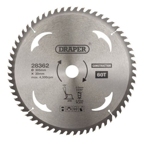 Hoja de sierra circular de construcción Draper 28362 TCT 305 x 30 mm 60T - Imagen 1 de 1