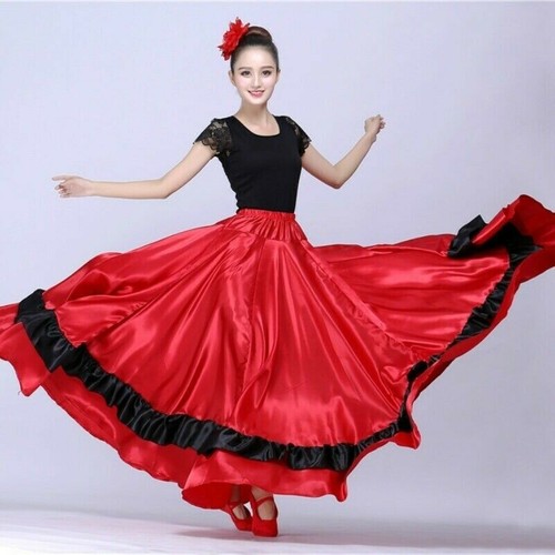 Damen Satin Tanzrock Spanischer Flamenco Moderne Rüschen Ballsaal ...
