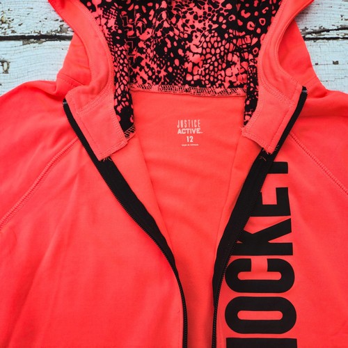 JUSTICE 12 Girls Hockey Orange/Pink Full Zip Hoodie 12 - Picture 6 of 7