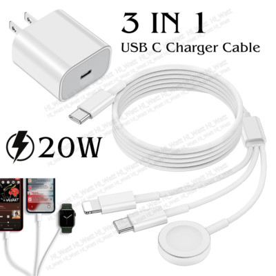 For iPhone Apple Watch 9 8 7 SE USB C Magnetic Charger 20W Type C Power Adapter