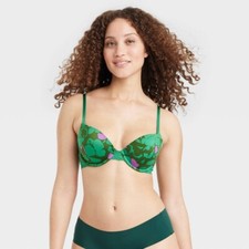 Women's Floral Print Demi Daydream Push-Up Bra - Auden Green 32C