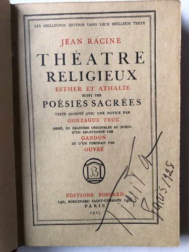 Jean Racine - Theatre religieux. Esther et Atalie... - Ed. Bossard 1925 - Imagen 4 de 5