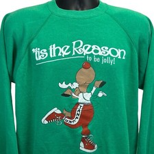 Vintage 80s Christmas Reindeer Sweatshirt TAHPERD Rudolph Texas Green M Medium