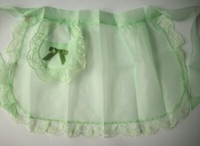 Green sheer apron with lace trim ribbon NOS unused