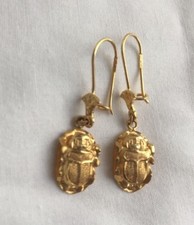 Egyptian Scarab Good Luck 18K Yellow Gold Ear...