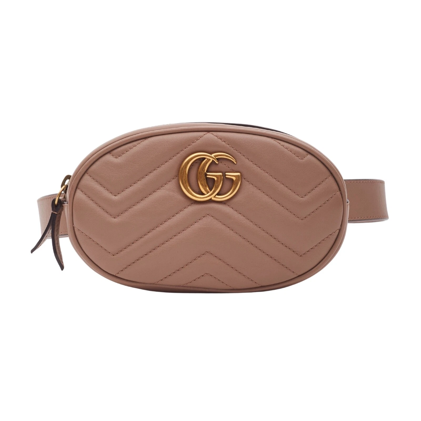 SAC CEINTURE GUCCI CUIR DE VEAU MATELASSE GG MARMONT ROSE ROSE (TAILLE 34) AUTHENTIQUE