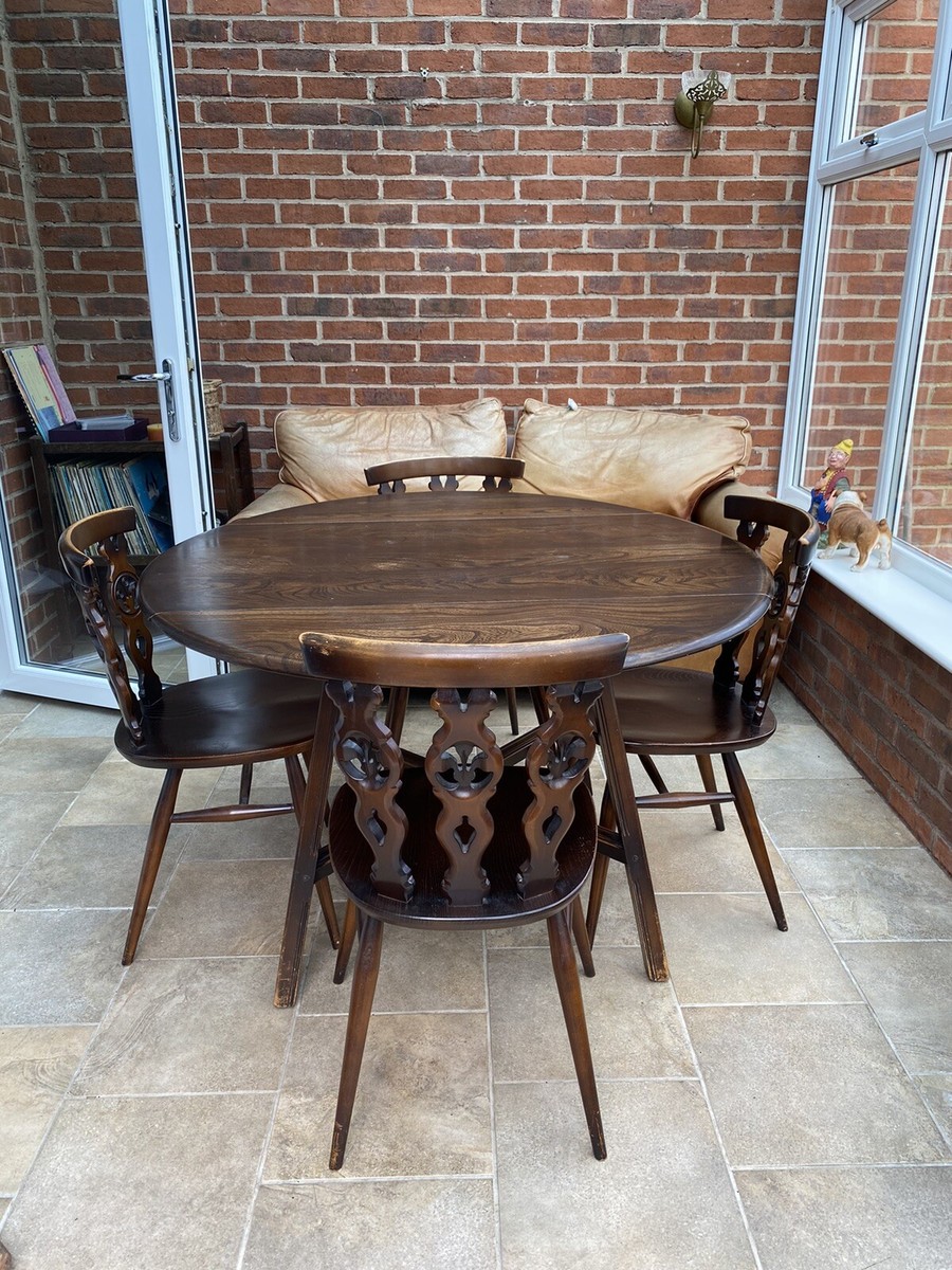 Ercol drop leaf dining table and chairs UK