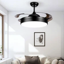 42" Retractable Blades LED Ceiling Fan Light Lamp Chandelier With Remote Control