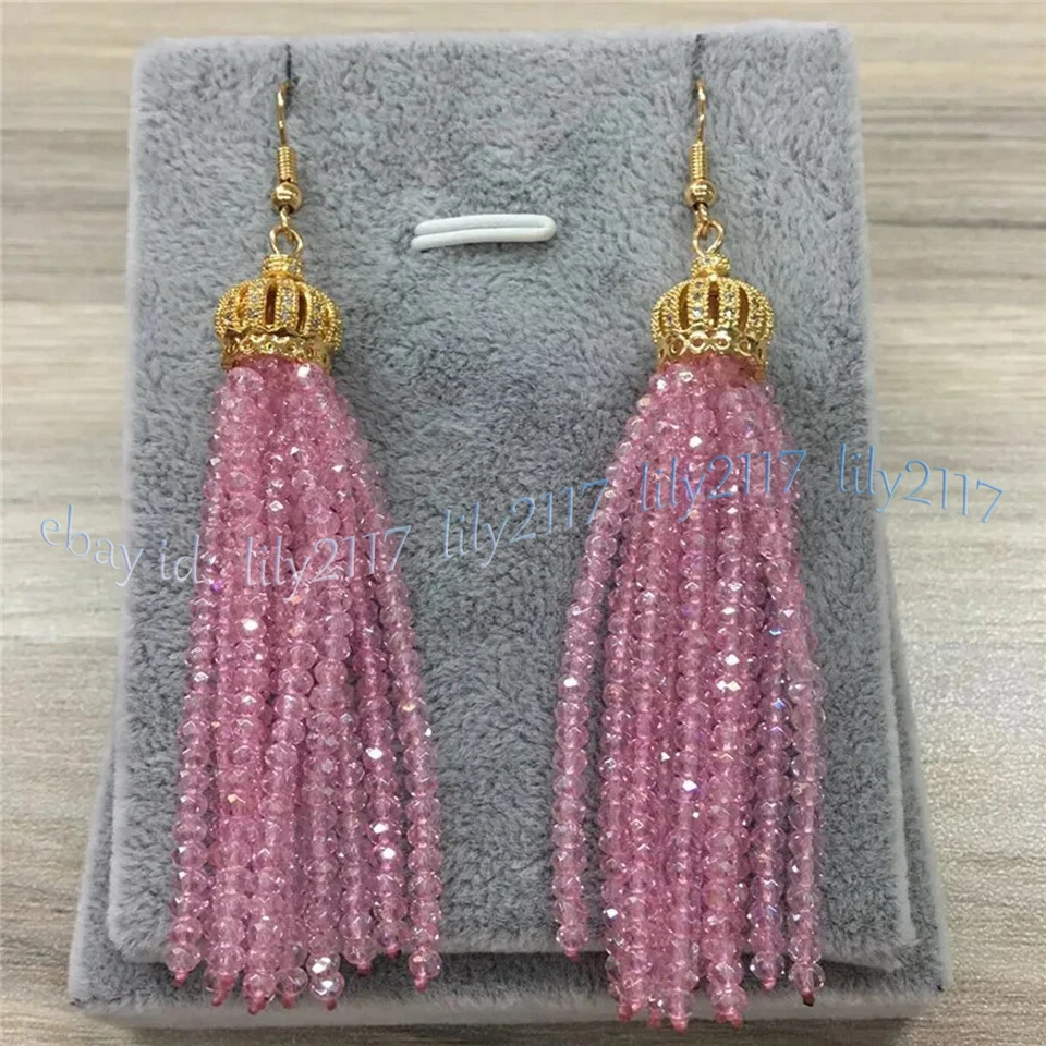 Elegante Brinco Gancho Pendurado Coroa Borla Cristal Multicolorido Facetado 3x4mm - Imagem 2 de 4