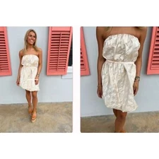 Saint Art Women's Jolie Strapless Belted Bubble Dress Off White Sz L NWT 330