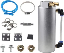 BILLET ALUMINUM RACING ENGINE OIL CATCH RESERVOIR TANK/CAN+HOSE INDICATOR SILVER