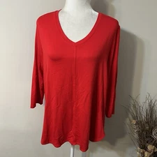 FDJ French Dressing Jeans Women V-Neck 3/4 Sleeve Tunic Top Red Lagenlook Sz L ?