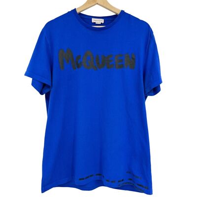 Alexander McQueen Graffiti Print Blue T-Shirt Mens Size Small
