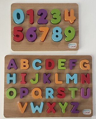 Chuckle & Roar ABC's & 123's Wooden Puzzles Alphabet Counting Numbers