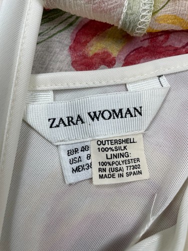 Zara Woman Dress Womens 8 100% Silk Floral Fairy Whimsical Ethereal Flutter Midi - Picture 3 of 6