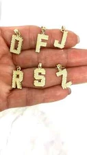 10K Solid Yellow Gold Diamond Cut Initial Letter Pendant Charm A to Z Alphabet