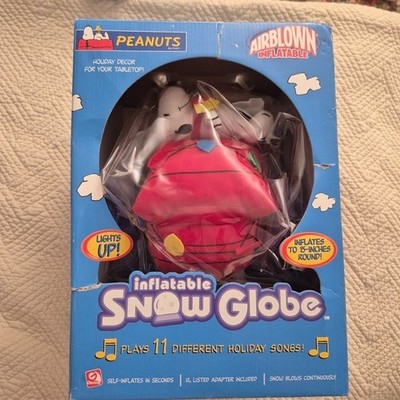 Vintage Gemmy Peanuts Snoopy 15'' Inflatable Snow Globe w/Lights & 11 Songs 2006