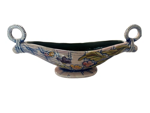 HULL POTTERY T10 BLOSSOM FLITE CONSOLE BOWL 16-1/2" LONG GLOSS PINK VASE 1955