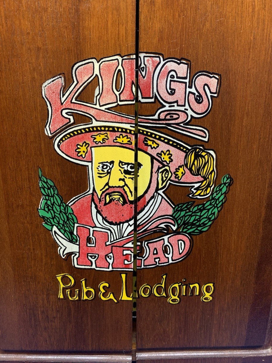 Vintage Kings Head Pub & Lodging Dart Board Wood Cabinet 15”x11”x2