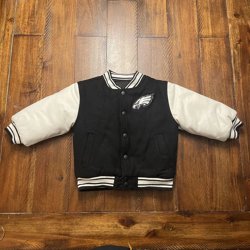 Chaqueta Philadelphia Eagles Niño Pequeño 3T Negra Blanca NFL Fútbol Universitario Snap Foto 2 de 4