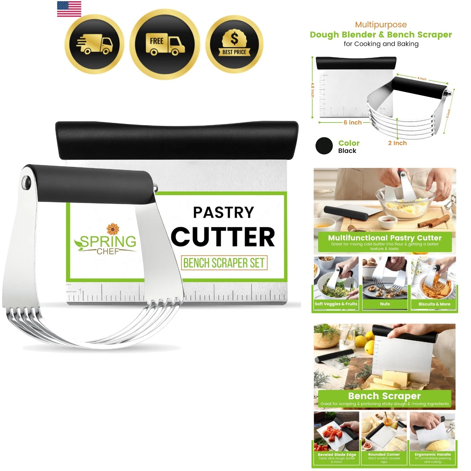 Dough Blender Pastry Cutter Tool Stainless Steel Bench Scraper Kitchen
Opens in a new window or tab