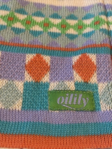 Oilily Geometric & Floral Pattern Cardigan Girls Sz 6 Orange Teal Pastel Knit - Picture 5 of 8