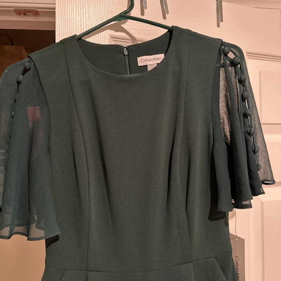 MONO LARGO MALAQUITA CALVIN KLEIN CHIFÓN MANGA PLANA, TALLA 4 NUEVO CON ETIQUETAS Foto 2 de 4