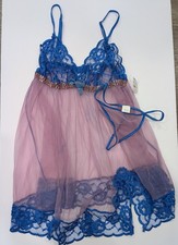 NWT Frederick's of Hollywood Y2K Top Blue Lace Teddy Small Lingerie Alluring Blu