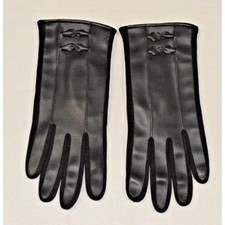 Vintage Gloves 60s Black Nylon Vinyl Rayon Lined Wrist Bows Made Japan NWOT