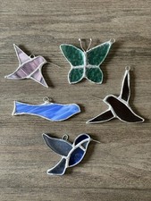 Lot of 5 Vintage Hummingbird, Butterfly, Bird Stained Glass Suncatchers Handmade
