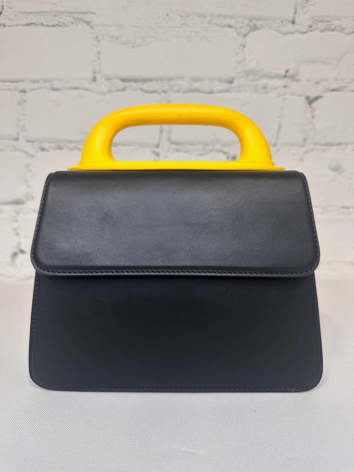 SS23 MOSCHINO Couture Jeremy Scott Bolso de Mano Negro con Asa Amarilla Foto 2 de 4