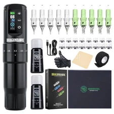 Dragonhawk Wireless Tattoo Kit Rotary Pen 2.4-4.2mm Stroke Machine Cartridge Ink