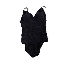 Calvin Klein One Piece Swimsuit Women 12 Black Excellent Ruched V-Neck Slimming