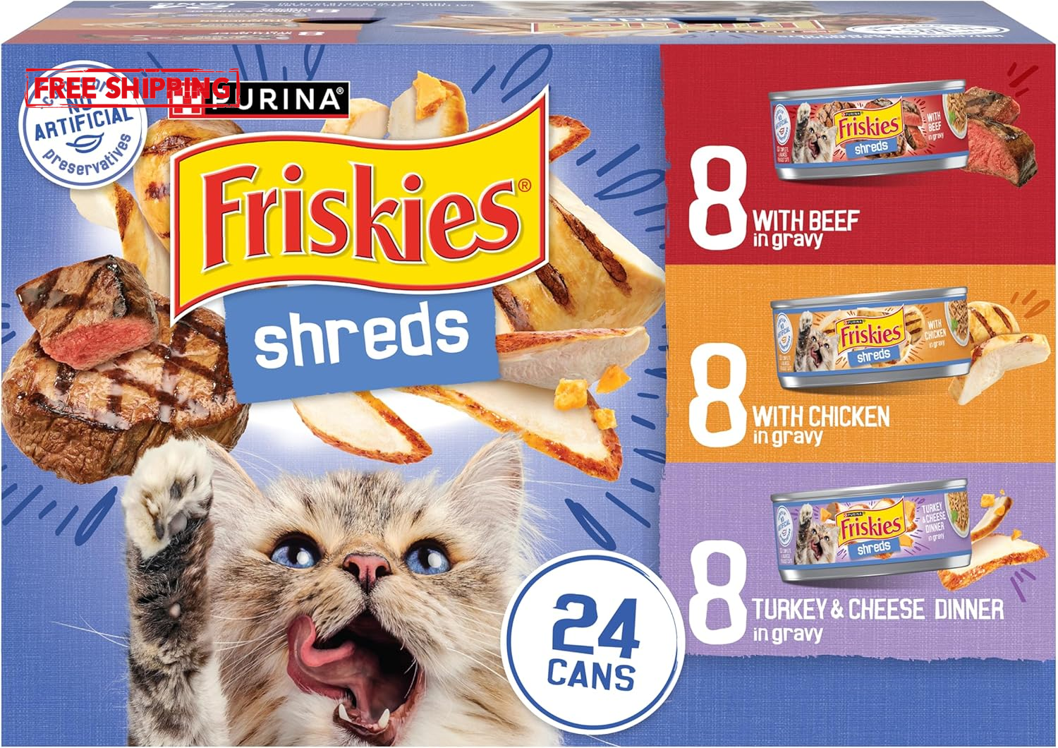 Purina Gravy Wet Cat Food Variety Pack with Beef Chicken and Turkey Shreds