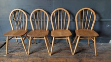 4x Vintage Ercol Windsor Model 400 Hoop Back Dining Chairs Light Elm & Beech