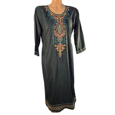 Kalaroop Women XXL Kurti Dress Embroidered Forest green Maxi Long Sleeve Indian