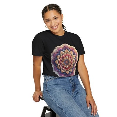 Beautiful Colorful Divine Geometry Mandala Flower T-Shirt Unisex Cotton Black M