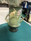 VTG 1945 Roseville U.S.A. Pottery Green  Vase 123-9 Double Handle purple freesi