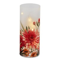 Deko Licht Stimmungslampe Sommerblumen H. 20Cm Weiß Rot Glas Mit Timer Formano