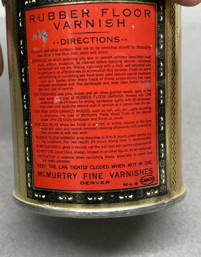 Vintage McMurtry Rubber Floor Varnish Tin Can ~ Denver Colorado - Picture 6 of 9