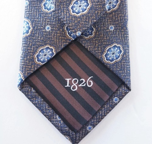 Black Brown 1826 Brown, Blue & Gold Print 100% Silk Tie 3" x 60 1/4" - Picture 5 of 7